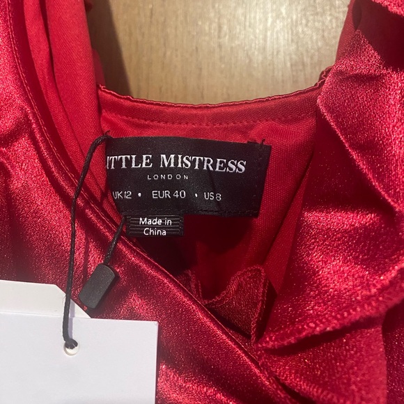 Little Mistress Red Satin Ruffle Maxi Dress - Picture 5 of 7